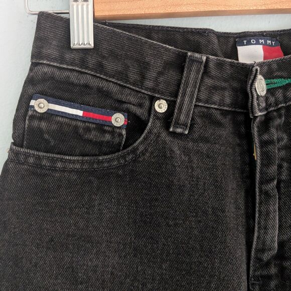 Vintage 90s Y2K Tommy Hilfiger Jeans Black Denim Cropped Distressed JRS Size 1 - Picture 4 of 10